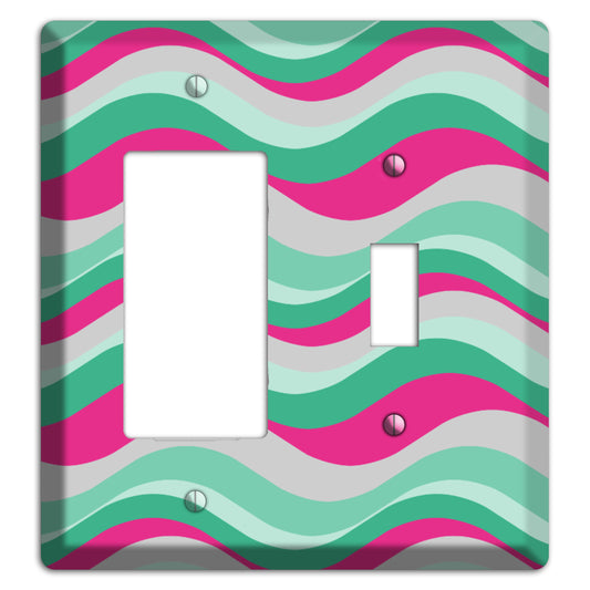 Grey Fuschia and Multi Aqua Retro Waves Rocker / Toggle Wallplate