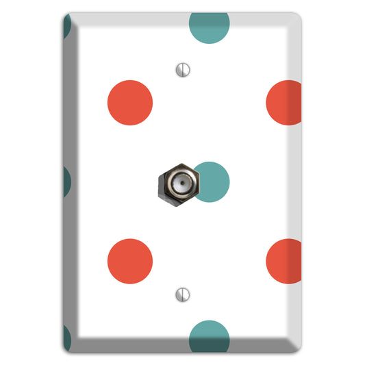 Aqua and Coral Medium Polka Dots Cable Wallplate