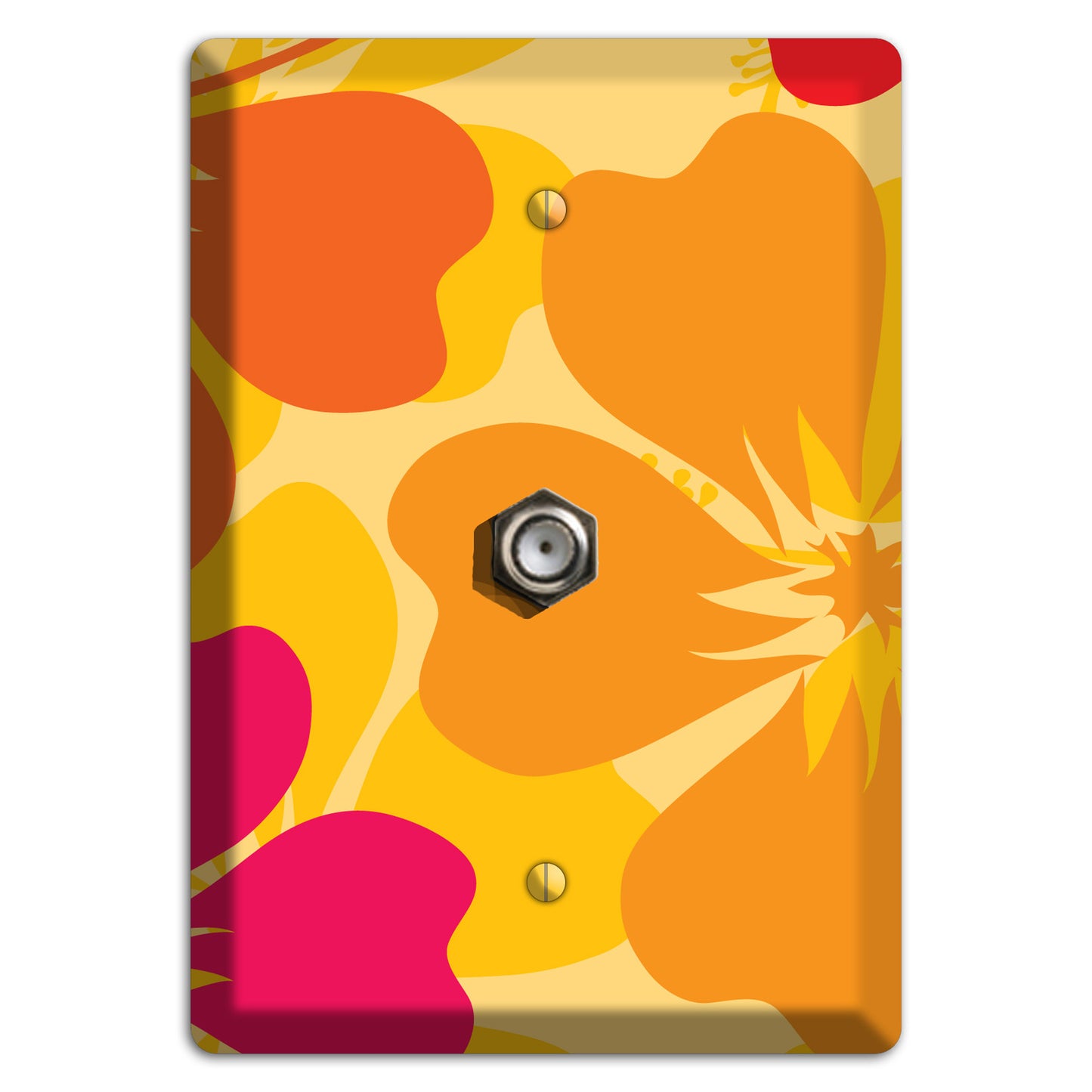 Orange Retro Flowers 2 Cable Wallplate