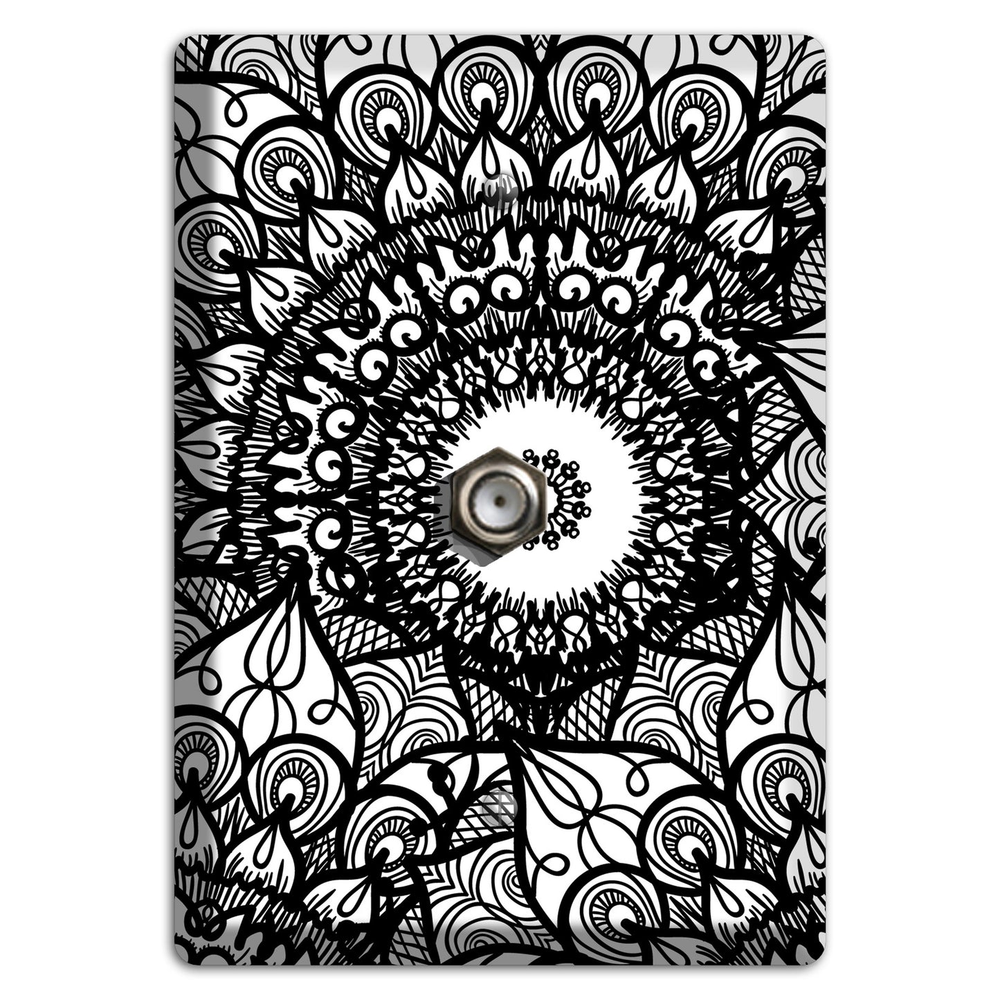 Mandala Black and White Style V Cover Plates Cable Wallplate