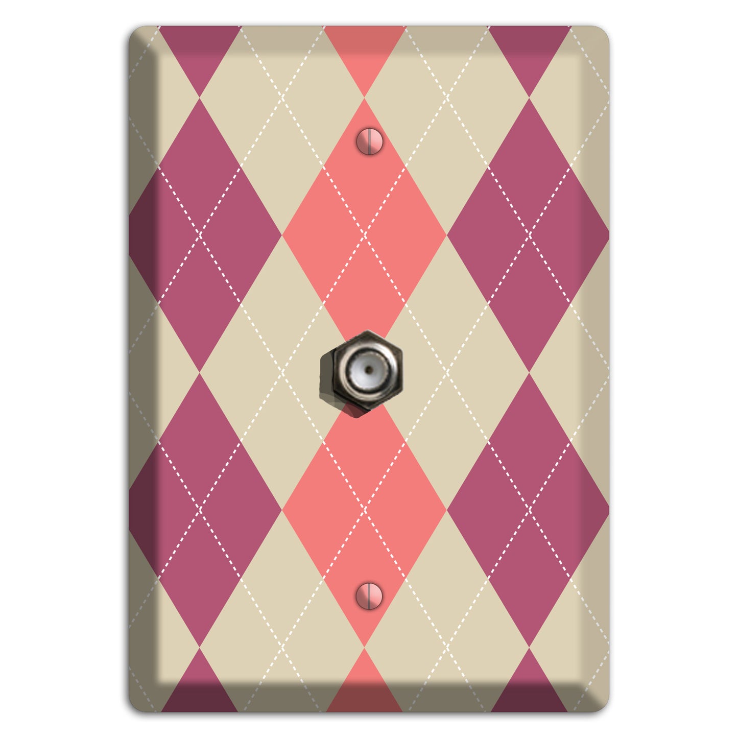 Pink and Tan Argyle Cable Wallplate