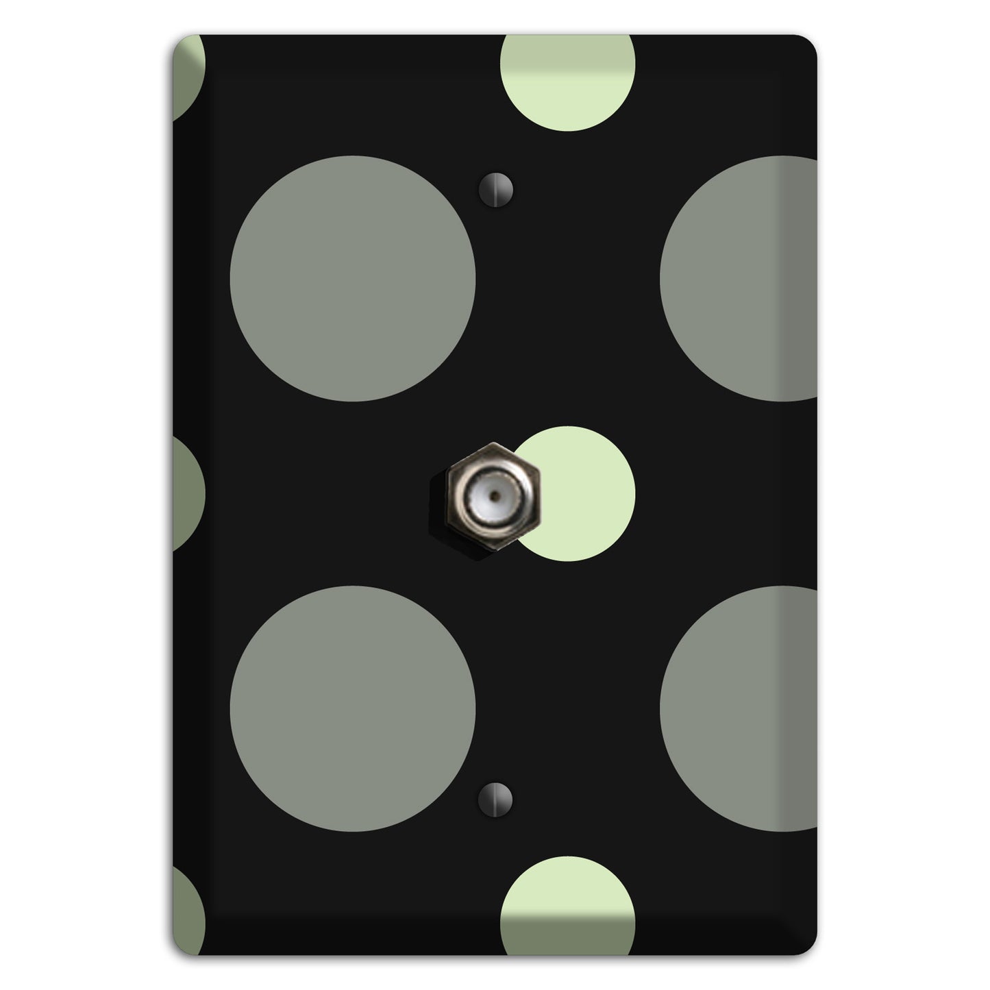 Black with Grey and Sage Multi Medium Polka Dots Cable Wallplate