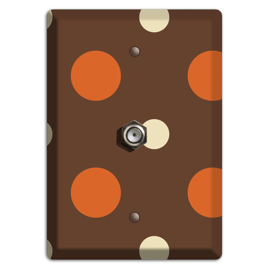 Brown with Coral and Beige Multi Medium Polka Dots Cable Wallplate