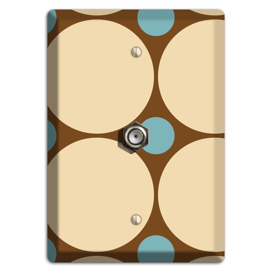 Brown with Beige and Dusty Blue Multi Tiled Large Dots Cable Wallplate