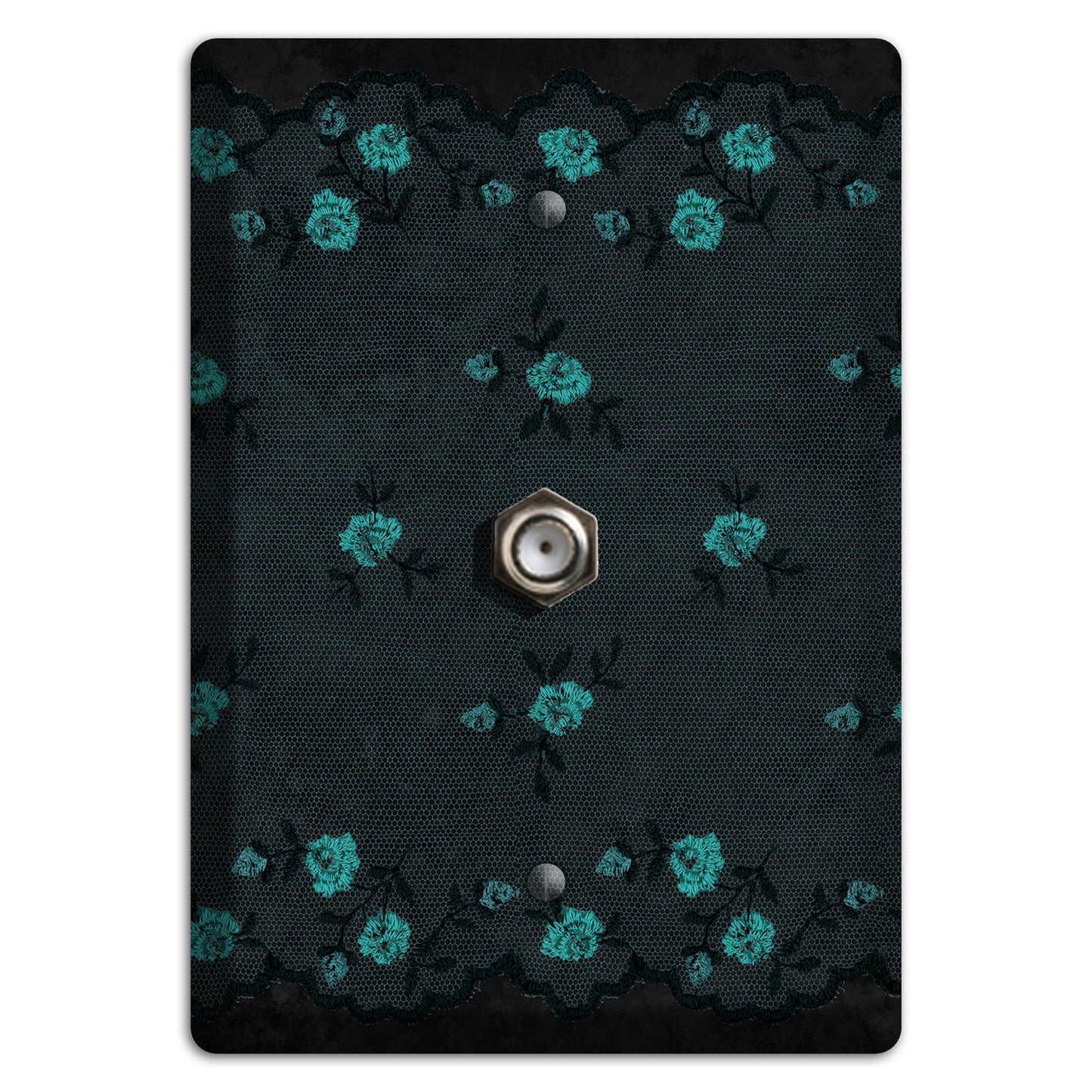 Embroidered Floral Black Cable Wallplate