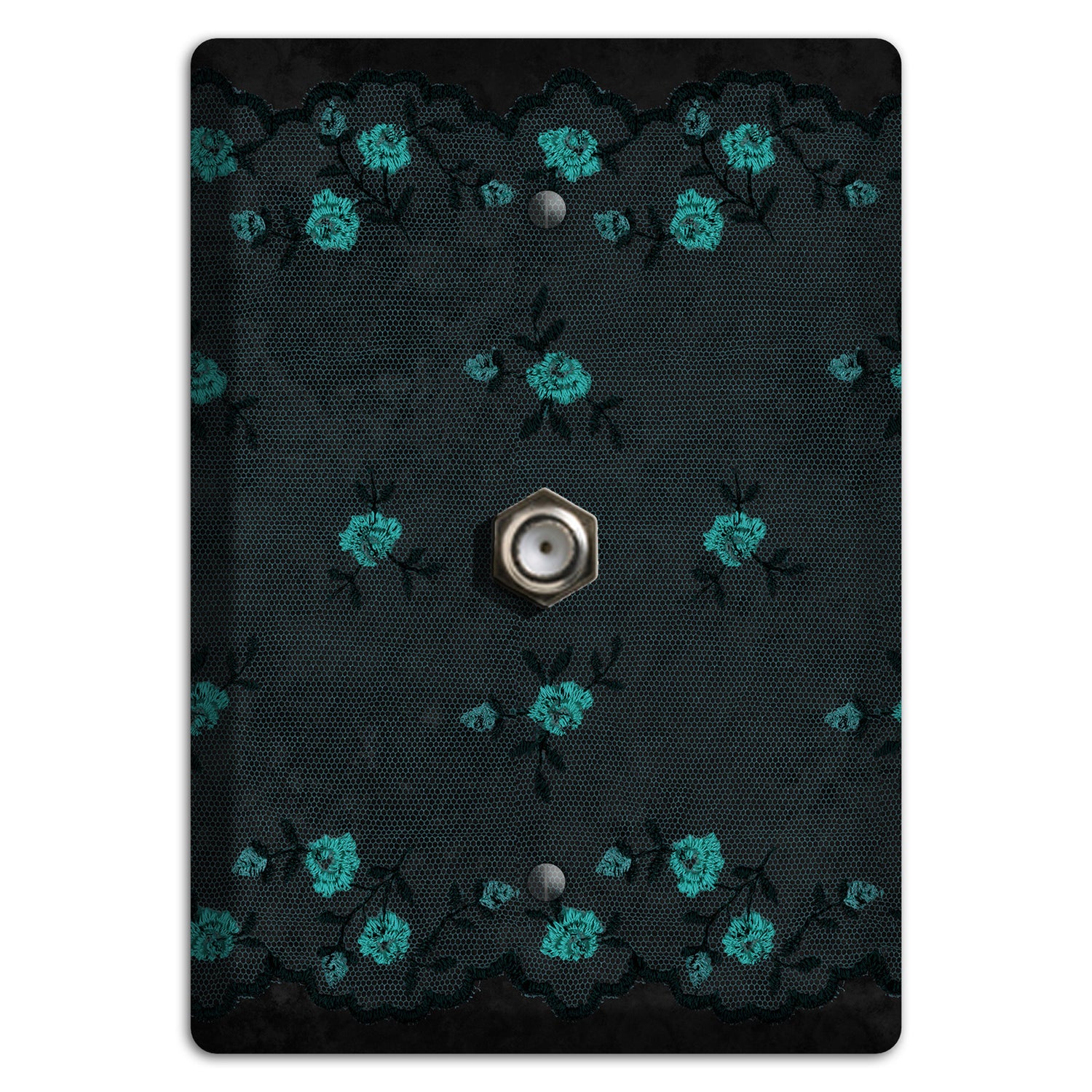 Embroidered Floral Black Cable Wallplate