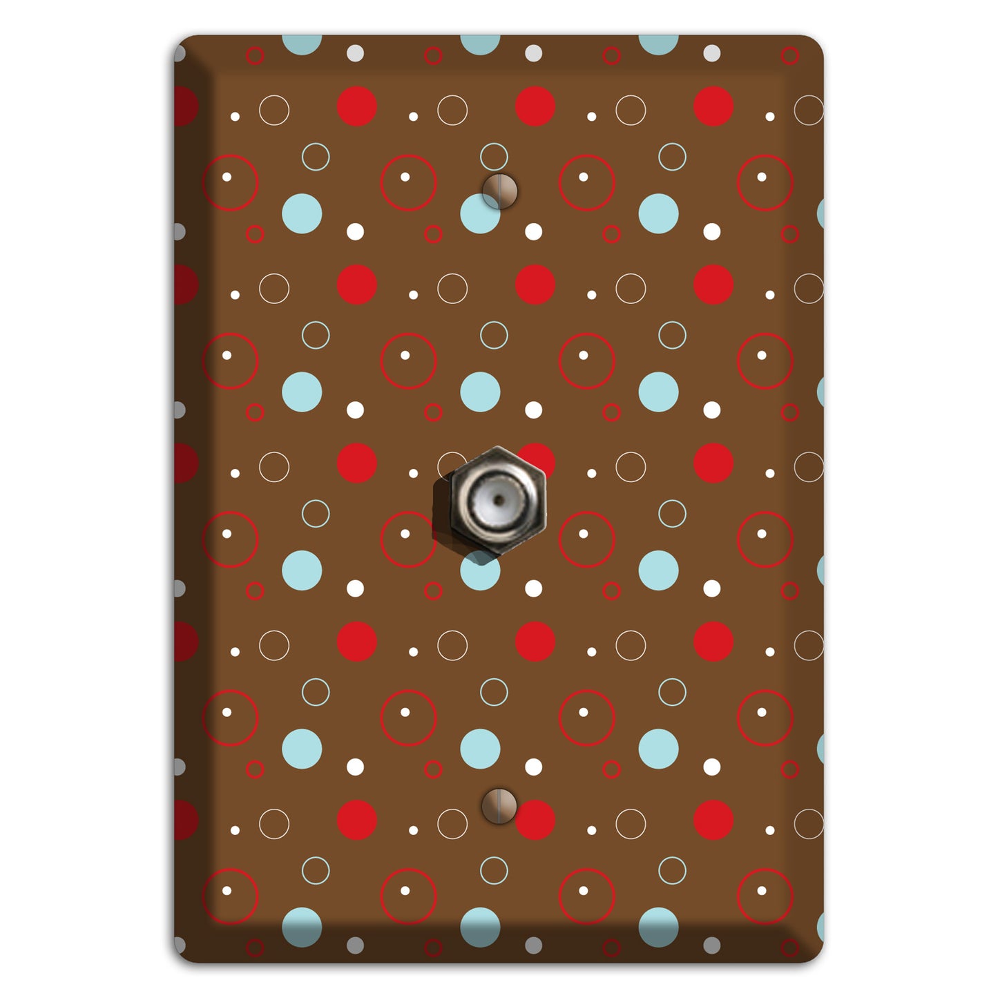 Brown with Red and Dusty Blue Dots and Circles Cable Wallplate