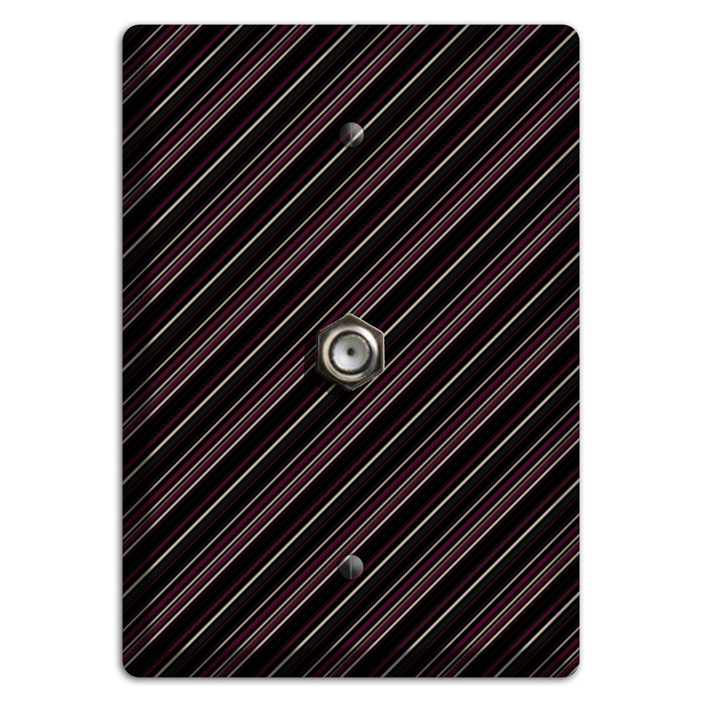 Black with White and Burgundy Angled Pinstripe Cable Wallplate