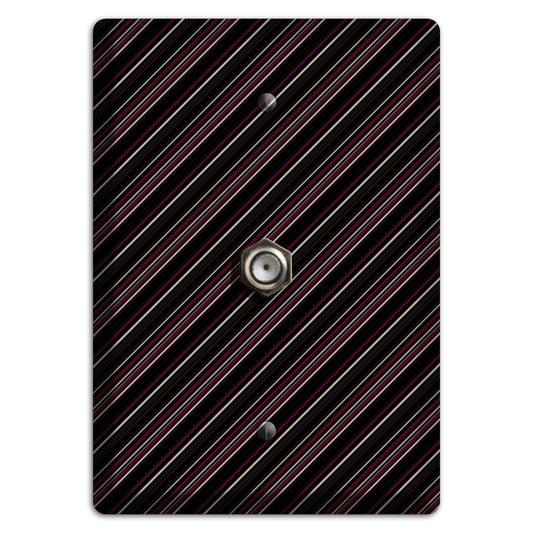 Black with White and Burgundy Angled Pinstripe Cable Wallplate