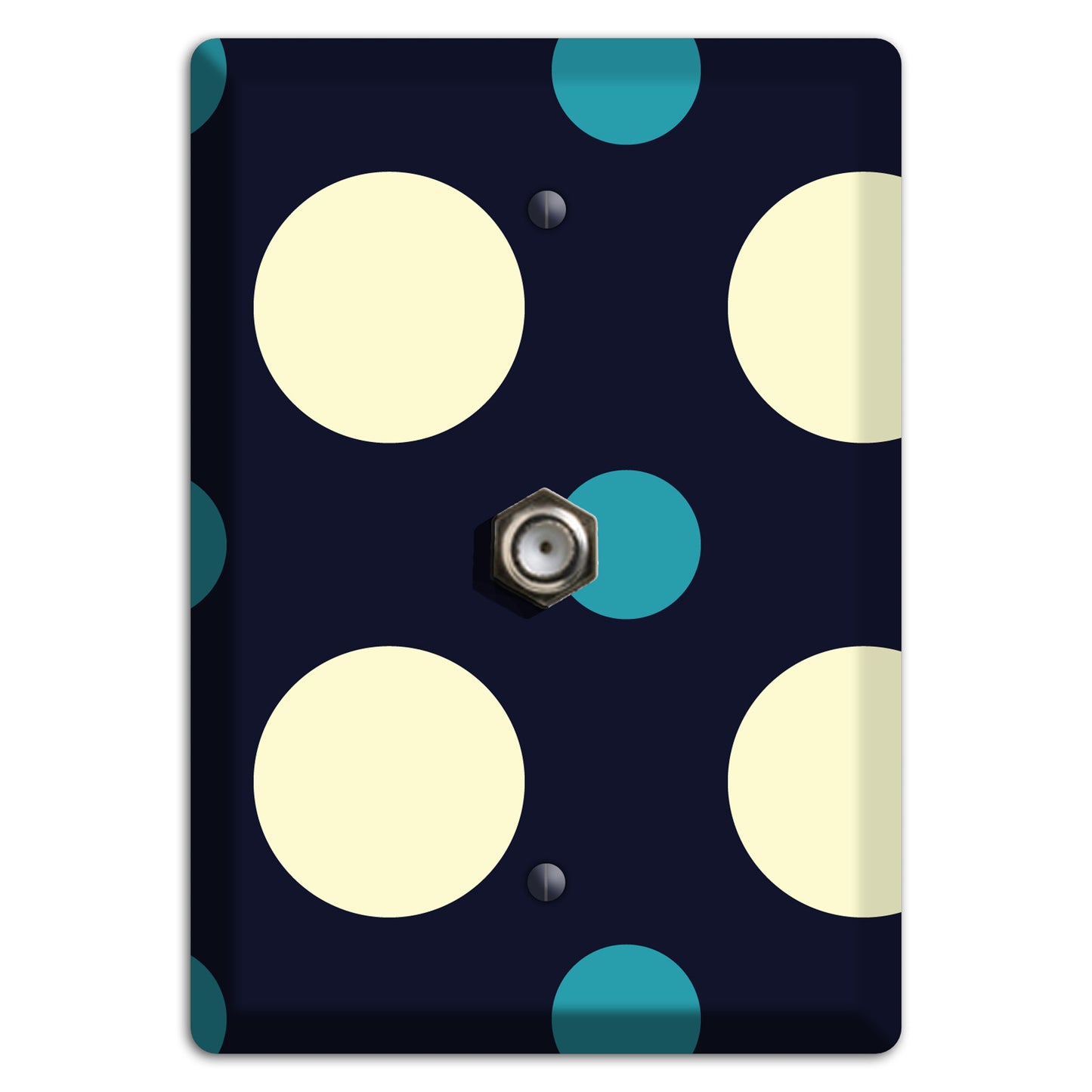 Black with Yellow and Teal Multi Medium Polka Dots Cable Wallplate