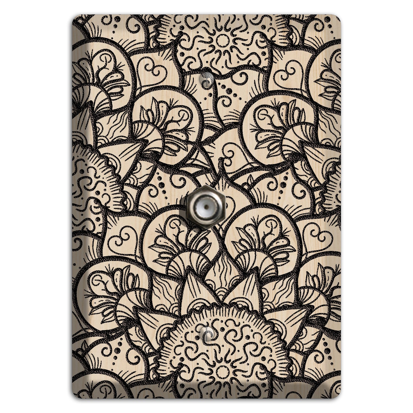 Mandala Black and White Style N Wood Lasered Cable Wallplate