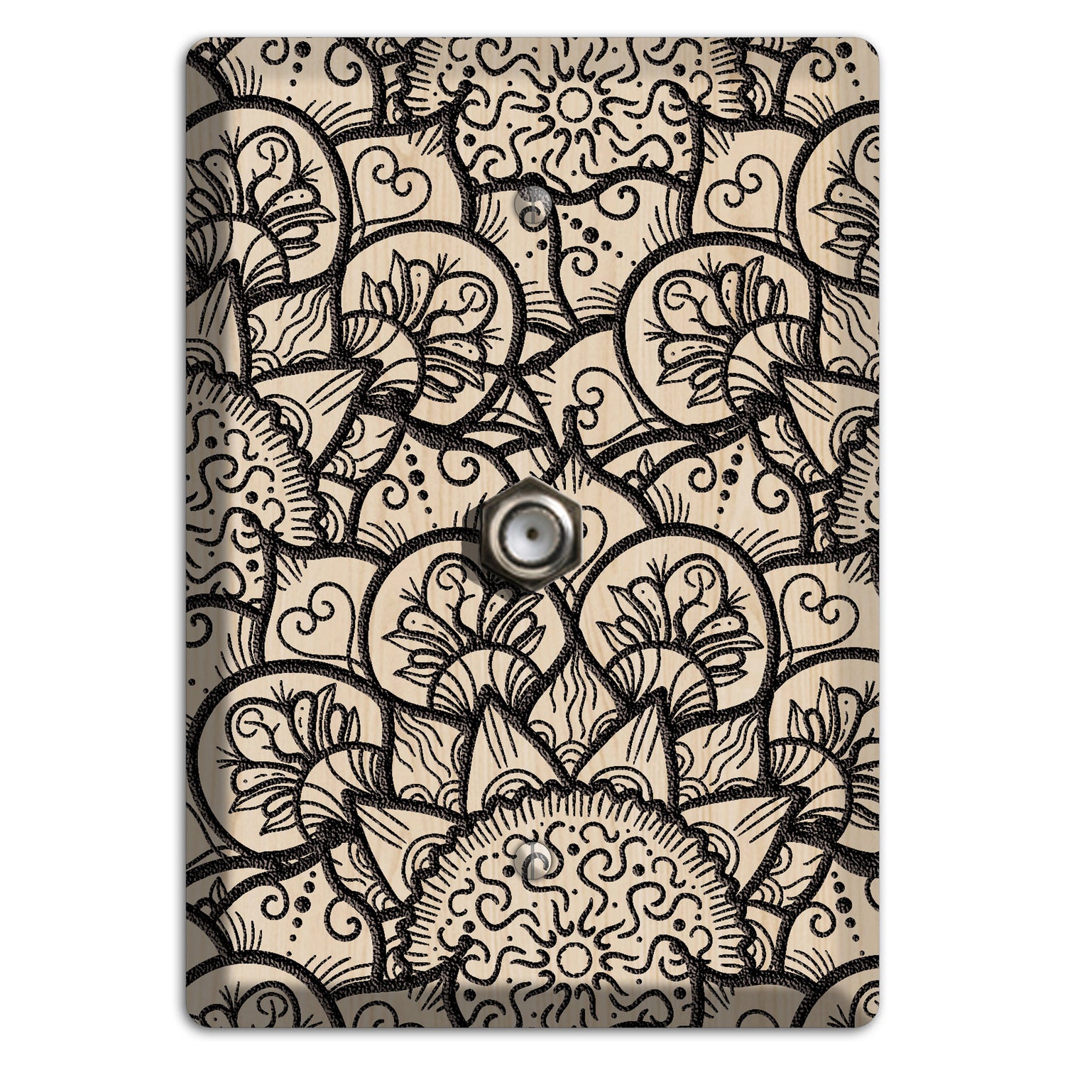 Mandala Black and White Style N Wood Lasered Cable Wallplate