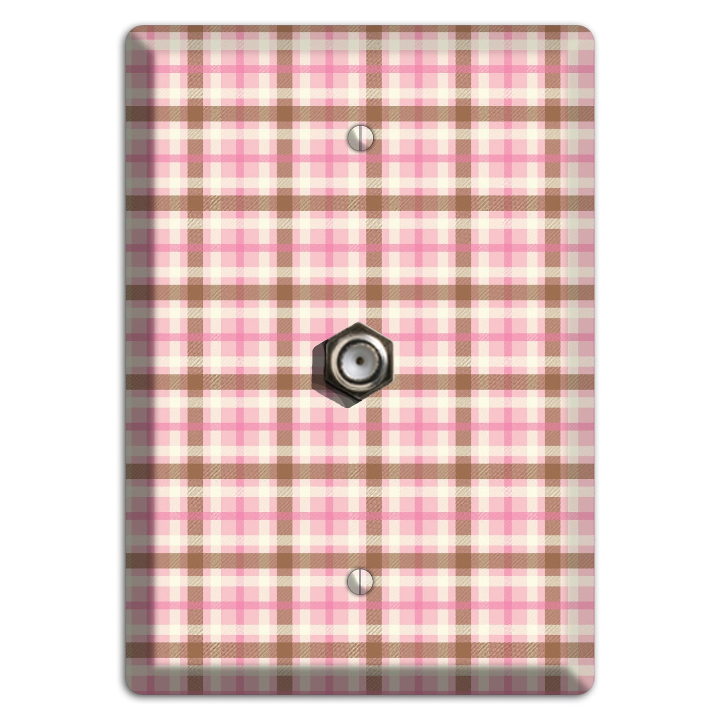 Pink and Brown Plaid Cable Wallplate