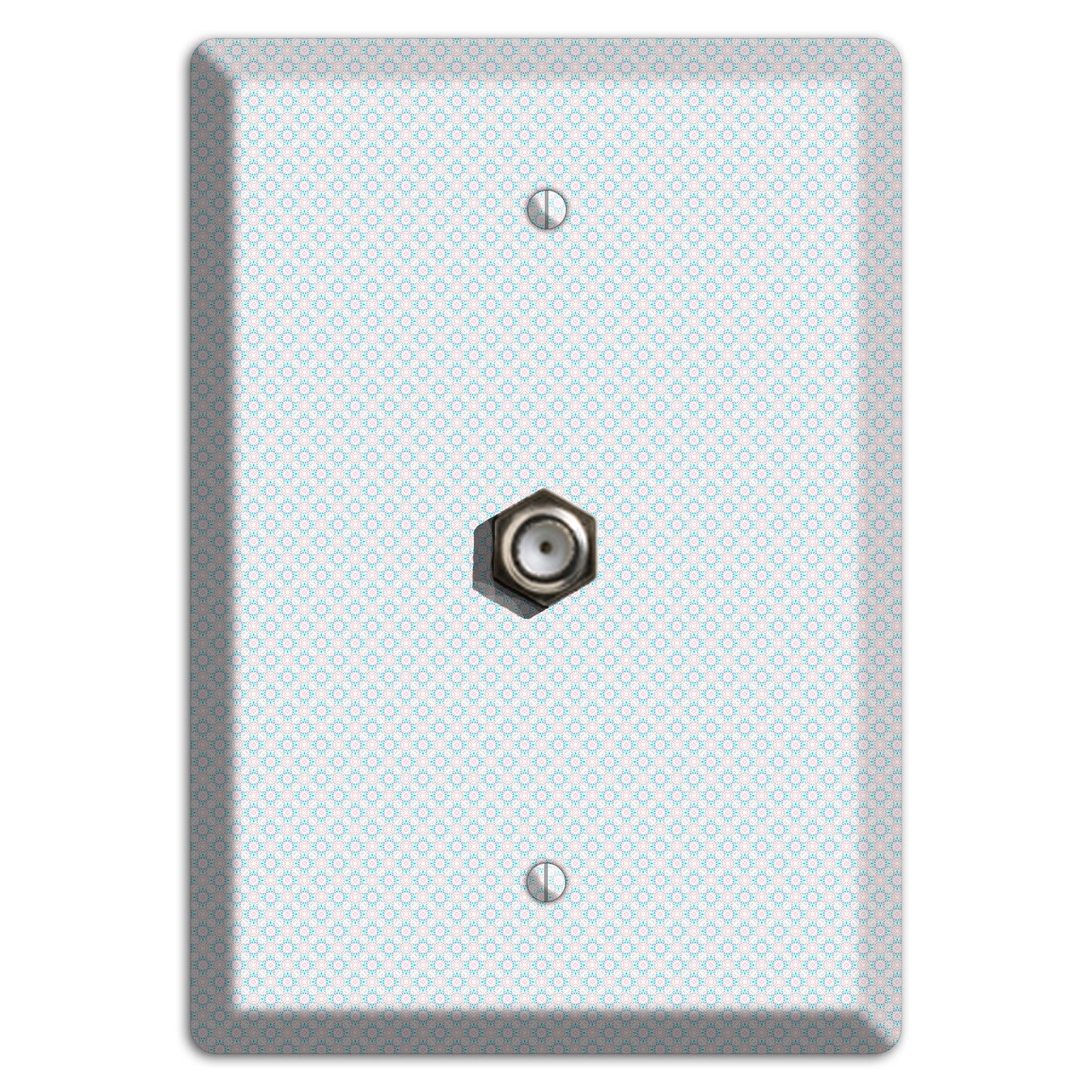 White with Light Blue Tiny Arabesque Cable Wallplate