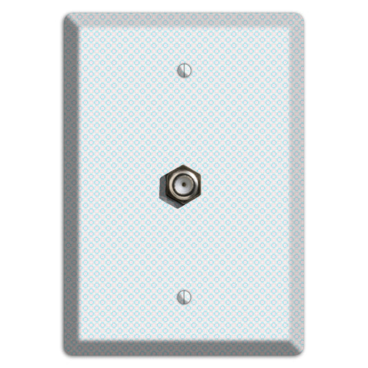 White with Light Blue Tiny Arabesque Cable Wallplate