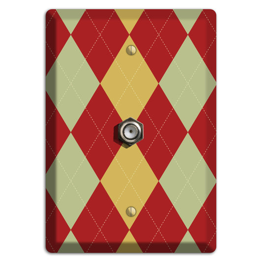 Burnt Orange and Light Green Argyle Cable Wallplate