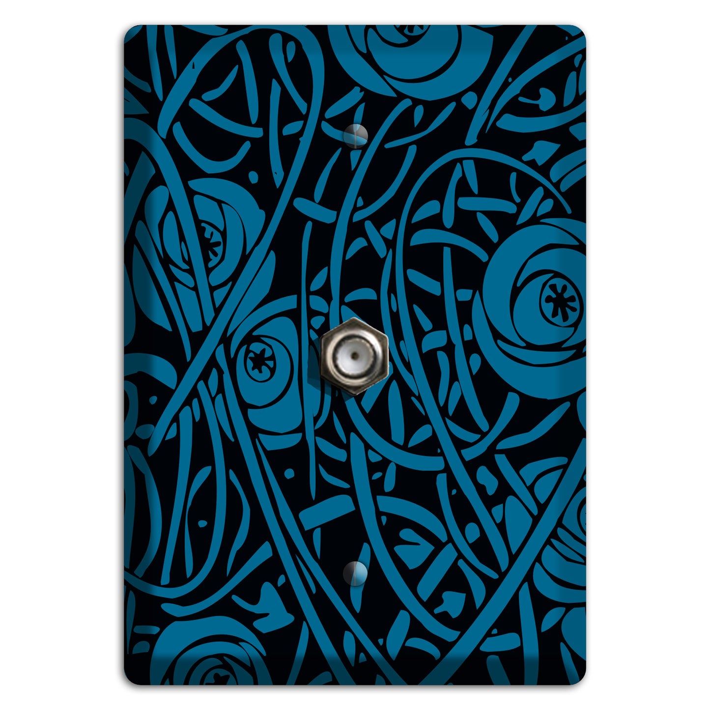 Black and Blue Deco Floral Cable Wallplate