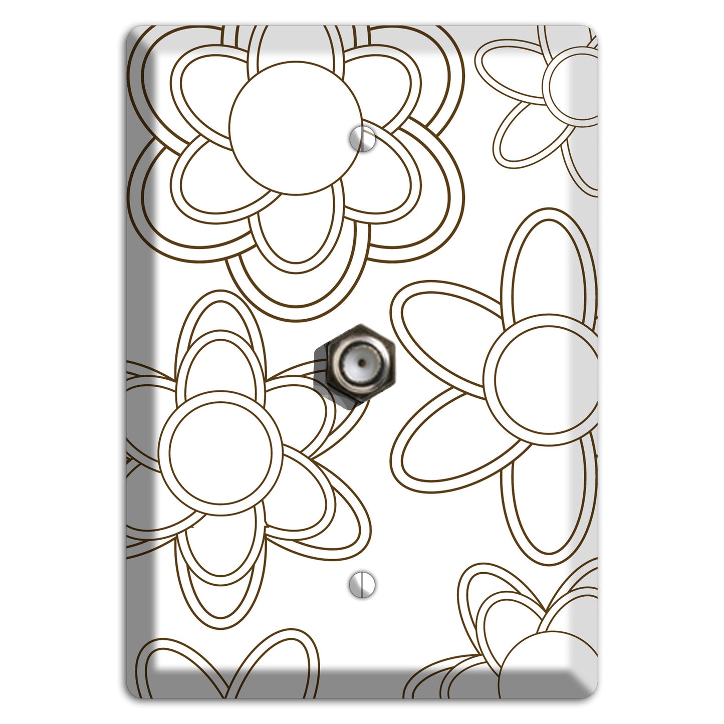 White with Retro Floral Contour Cable Wallplate