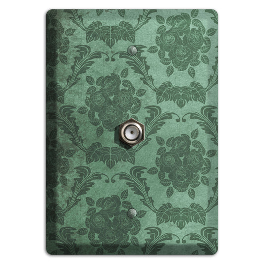 Viridian Green Vintage Rose Damask Cable Wallplate