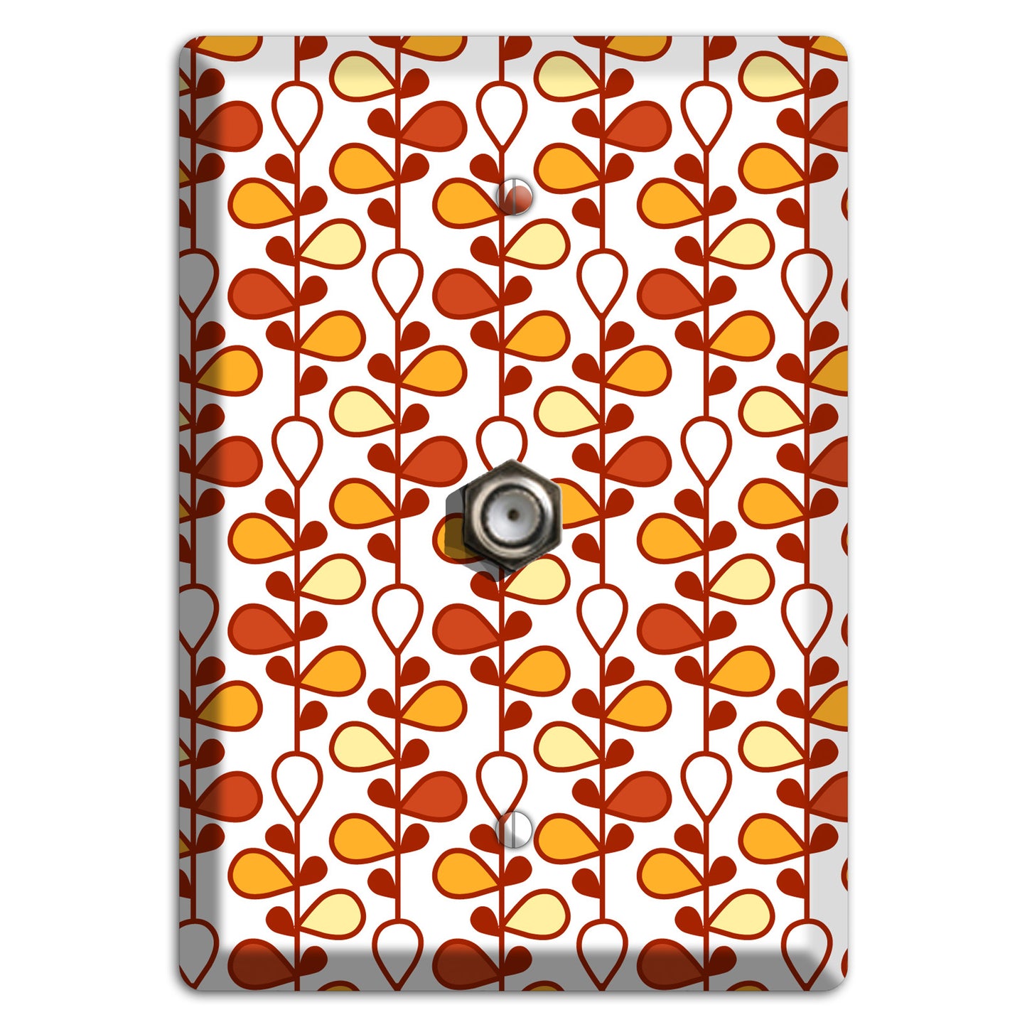 White with Red and Orange Drop and Vine Cable Wallplate