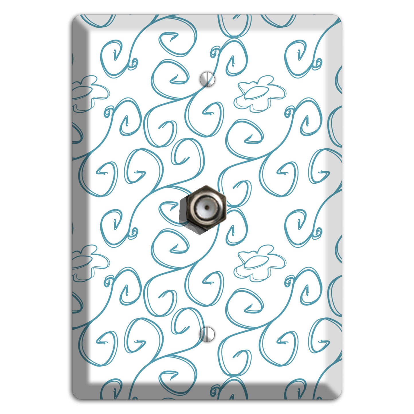 Blue Scroll Flower Contour Cable Wallplate