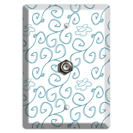 Blue Scroll Flower Contour Cable Wallplate