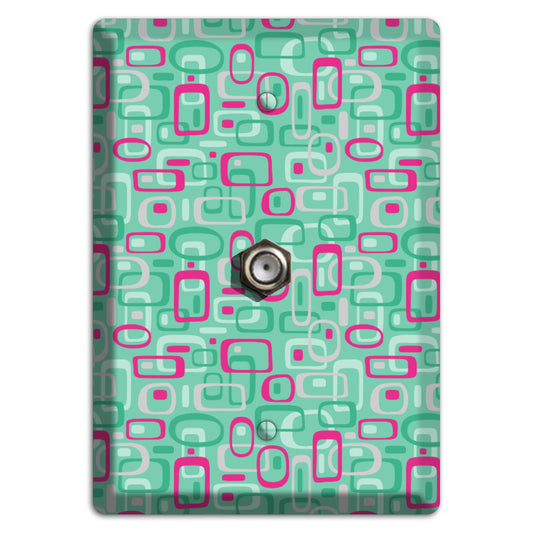 Aqua with Fuschia and Multi Green Retro Squares Cable Wallplate