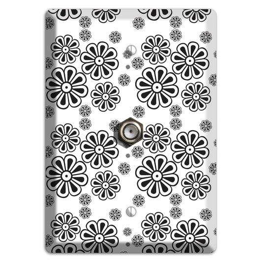 White With Black Small Retro Floral Contour Cable Wallplate