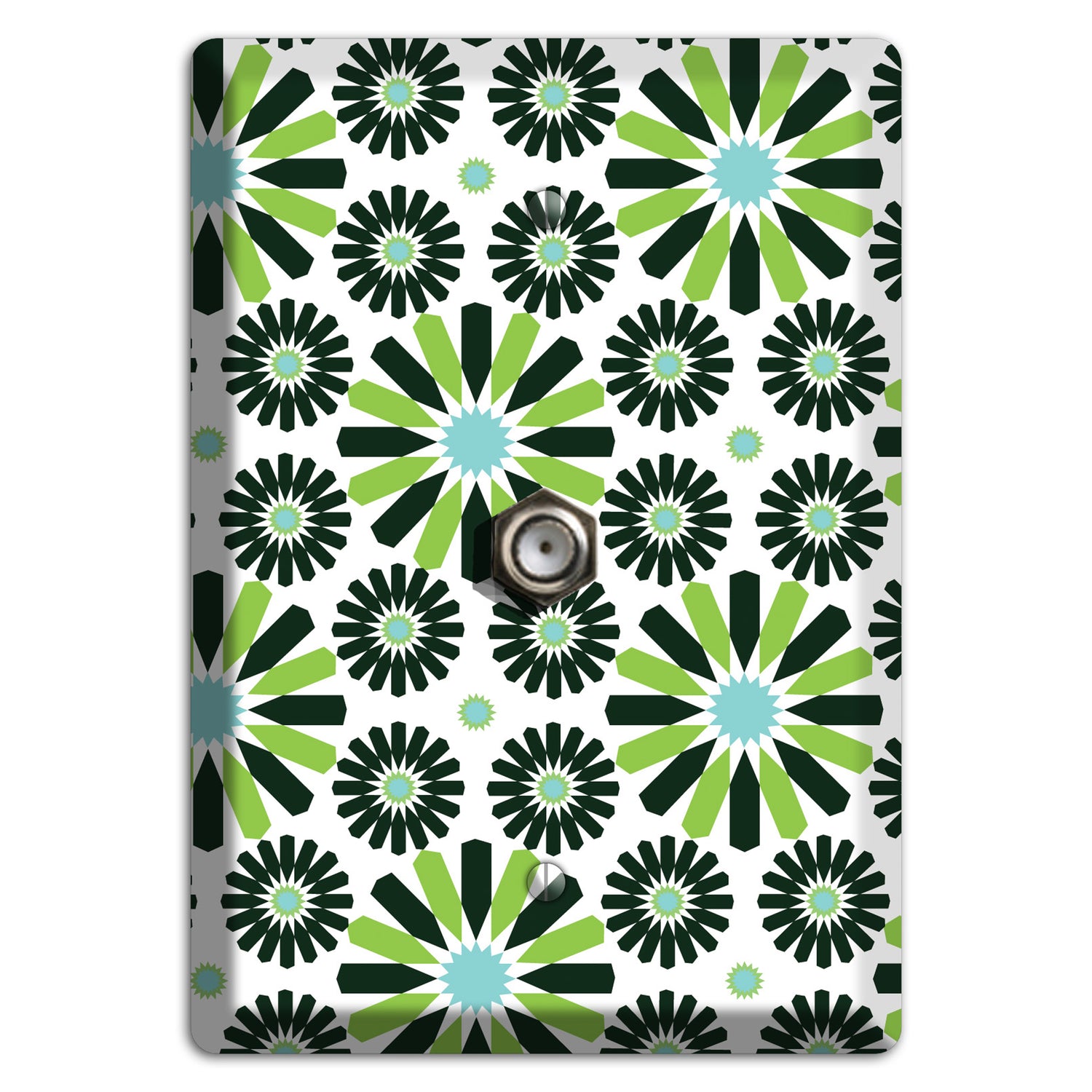 Lime and Teal Scandinavian Floral 2 Cable Wallplate