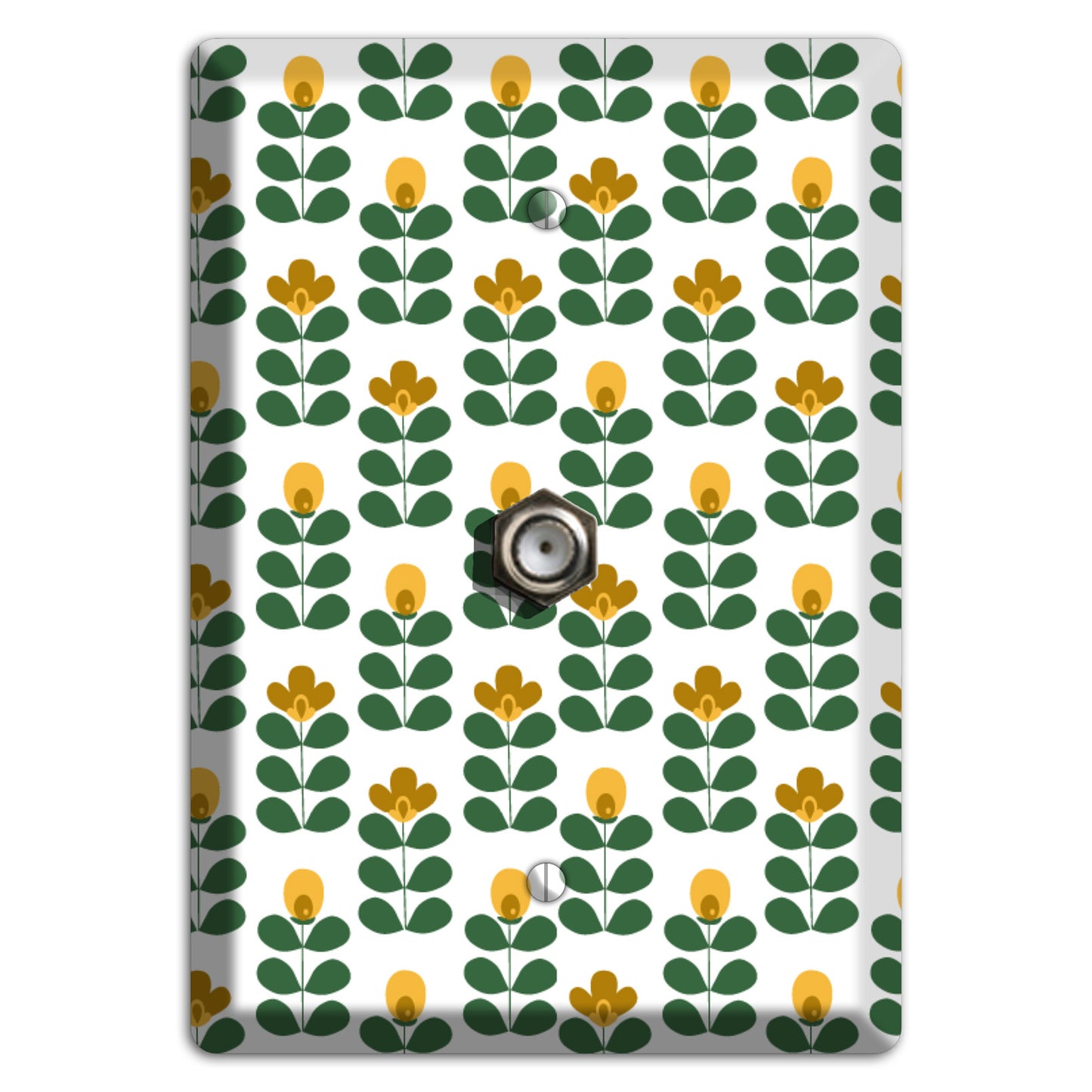 Dark Green Deco Floral Half Drop Cable Wallplate