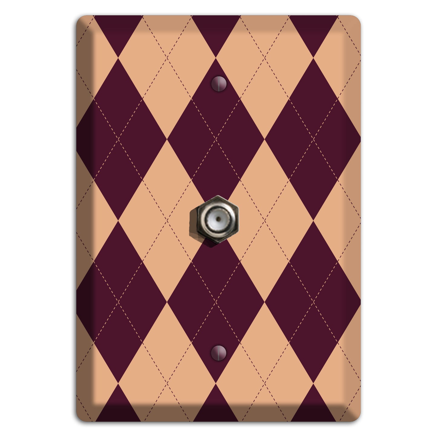 Purple and Beige Argyle Cable Wallplate