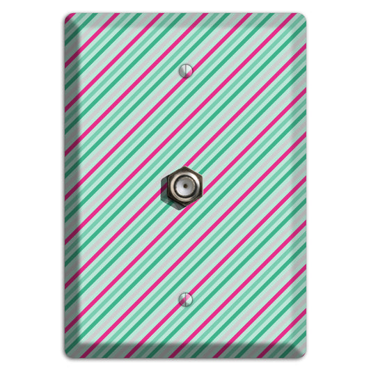 Grey Fuschia and Multi Aqua Angled Stripes Cable Wallplate