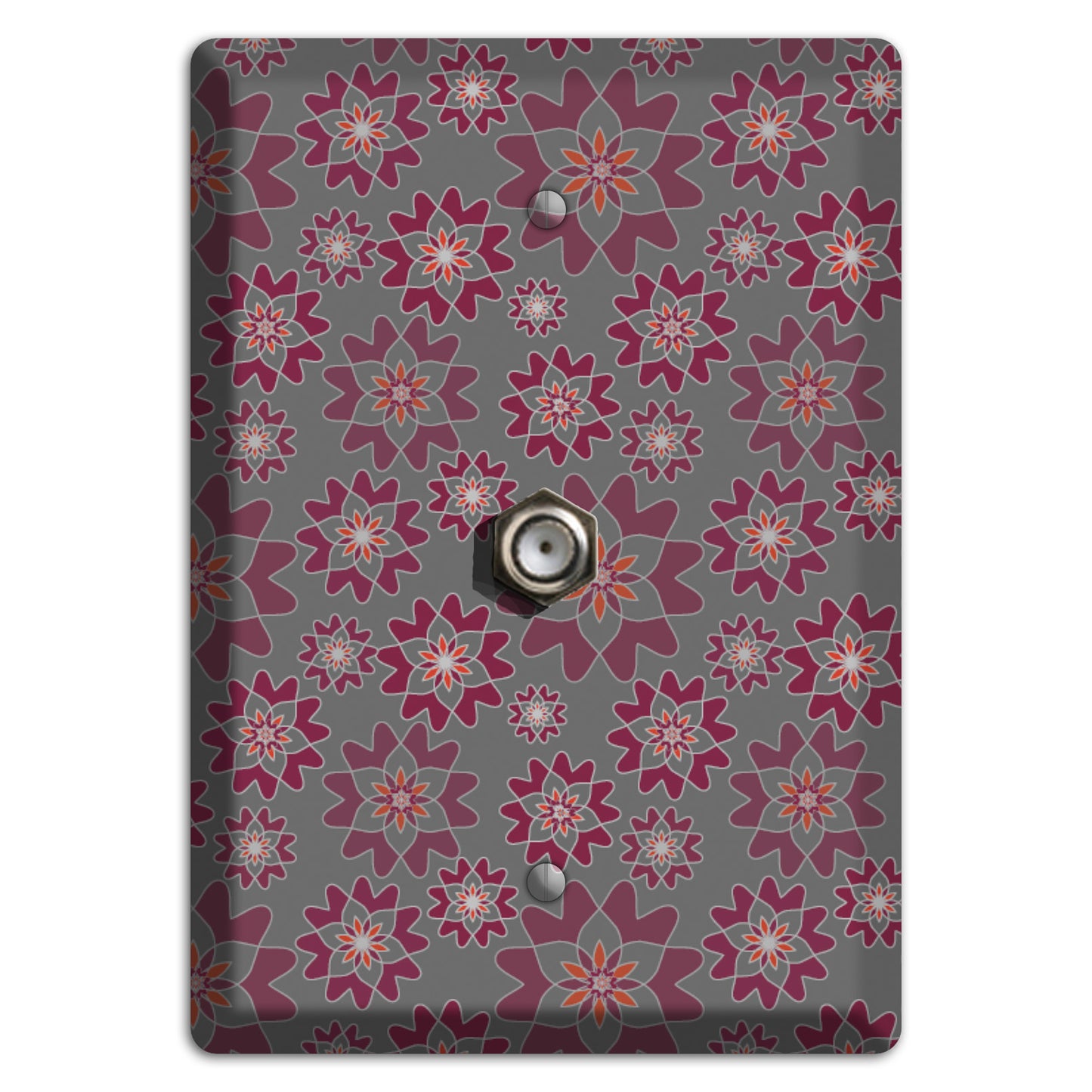 Grey with Burgundy Retro Suzani Cable Wallplate