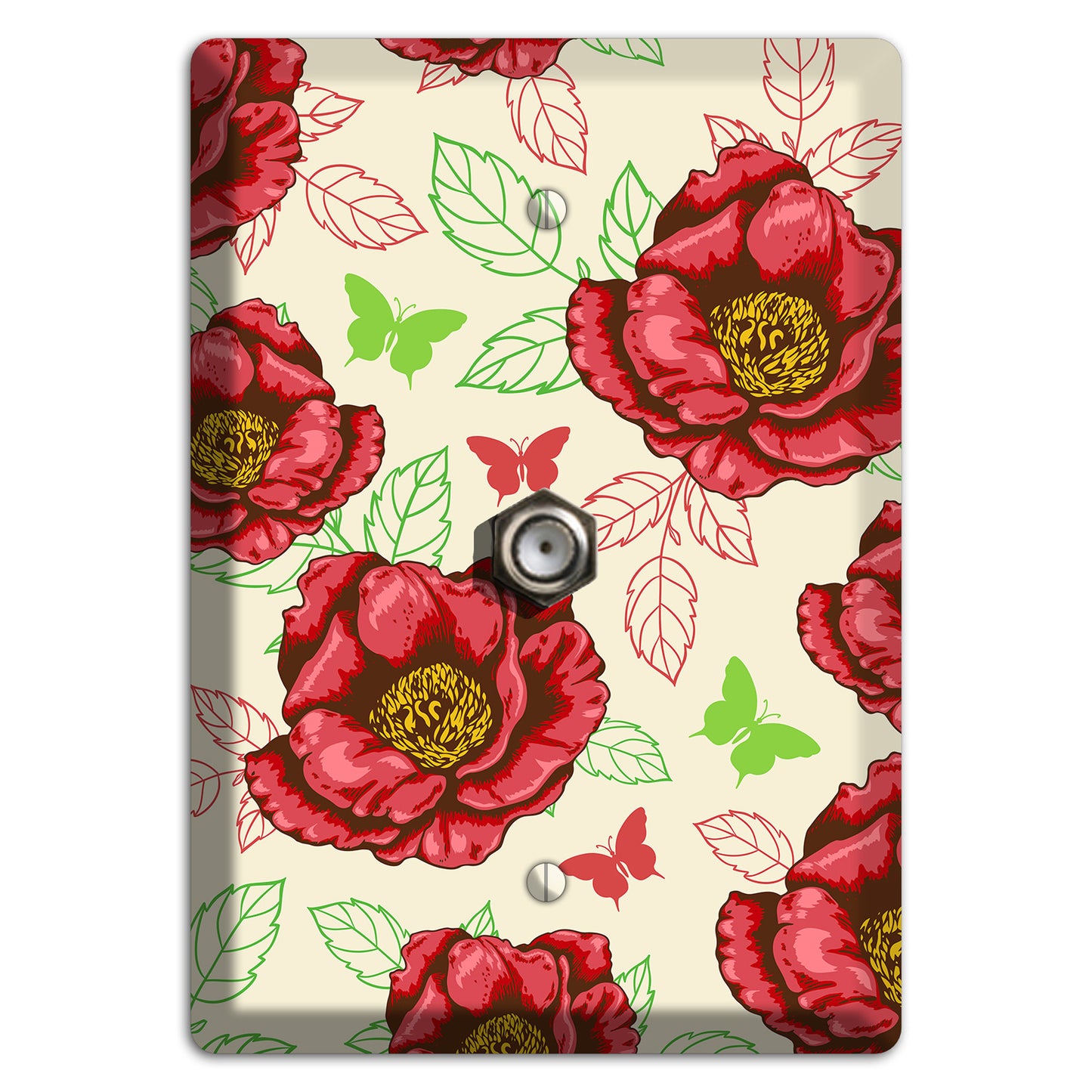 Red Peony Style B Cable Wallplate