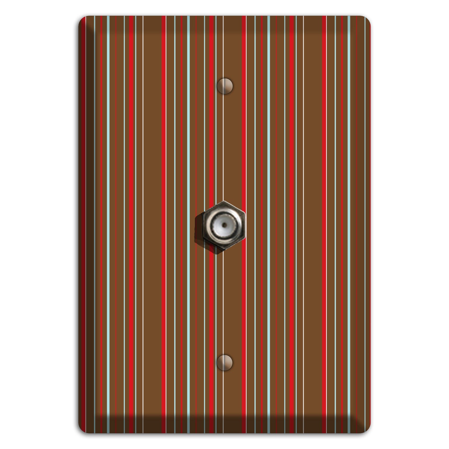 Brown Red and Dusty Blue Vertical Stripes Cable Wallplate