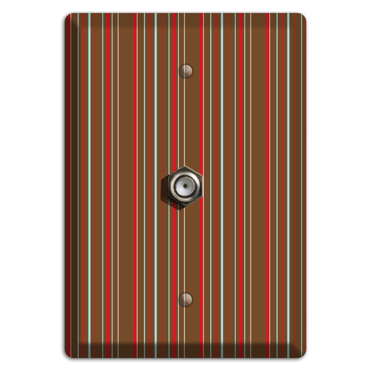 Brown Red and Dusty Blue Vertical Stripes Cable Wallplate