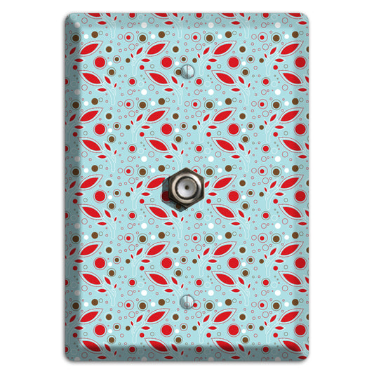 Dusty Blue with Red and Brown Retro Sprig Cable Wallplate