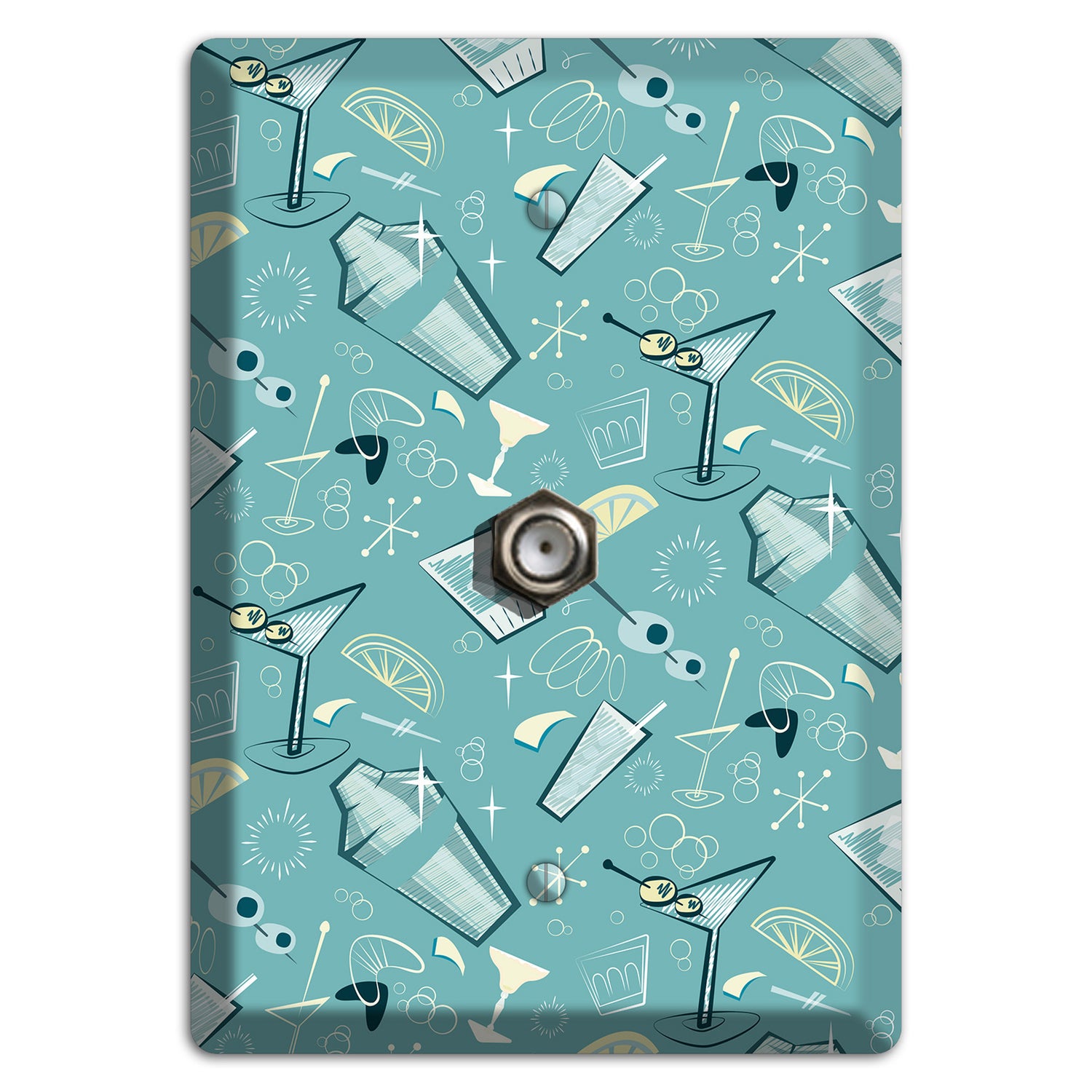 Retro Cocktails Teal Cable Wallplate