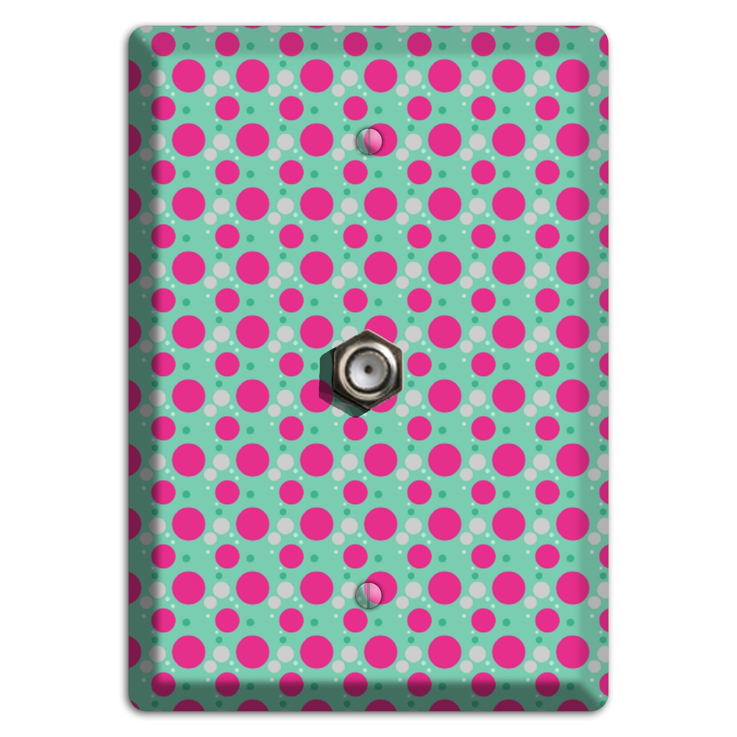 Aqua with Fuscia and Grey Small Dots Cable Wallplate