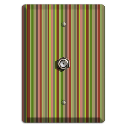 Multi Olive Burgundy Vertical Stripes Cable Wallplate