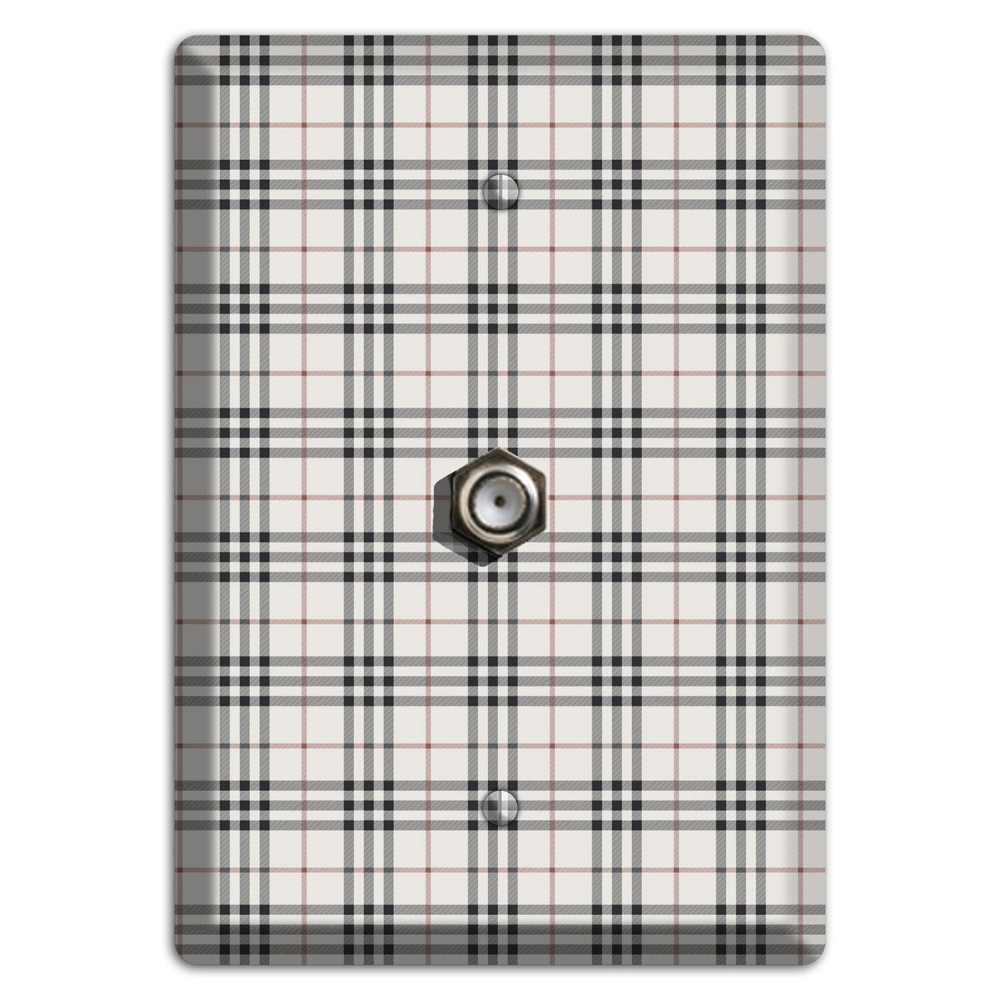 White and Black Plaid Cable Wallplate