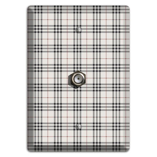 White and Black Plaid Cable Wallplate