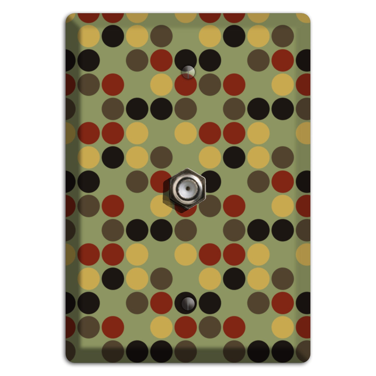 Olive with Red Brown Black Offset Dots Cable Wallplate