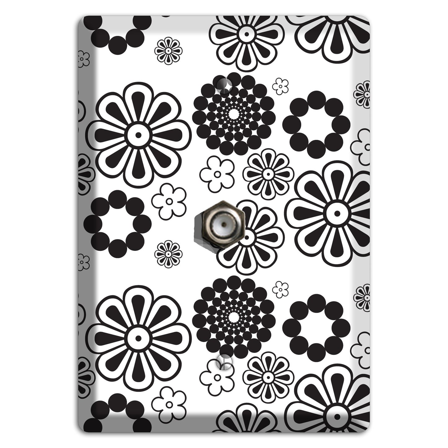 White With Black Retro Floral Contour Cable Wallplate