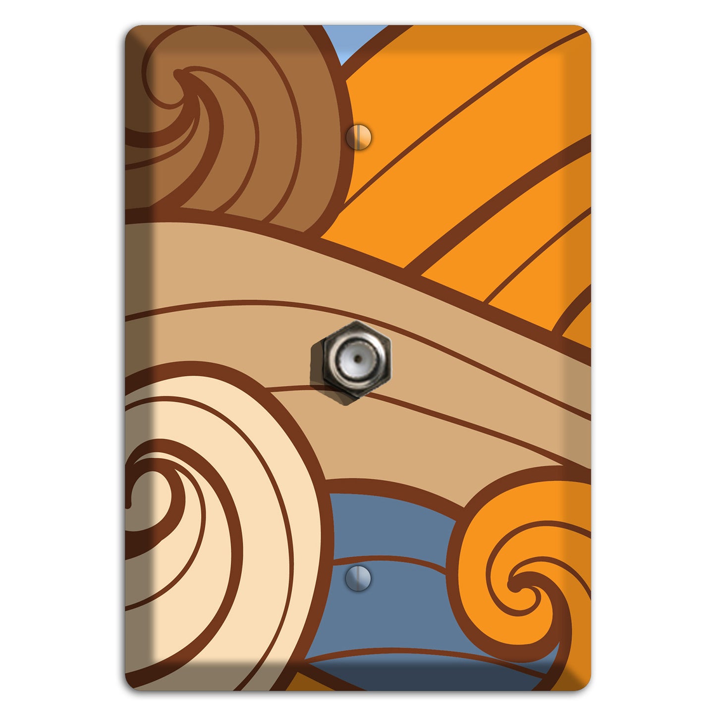 Abstract Curl Blue & Cream Cable Wallplate