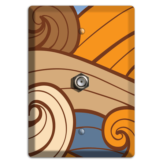 Abstract Curl Blue & Cream Cable Wallplate