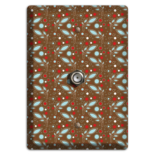 Brown with Red and Dusty Blue Retro Sprig Cable Wallplate