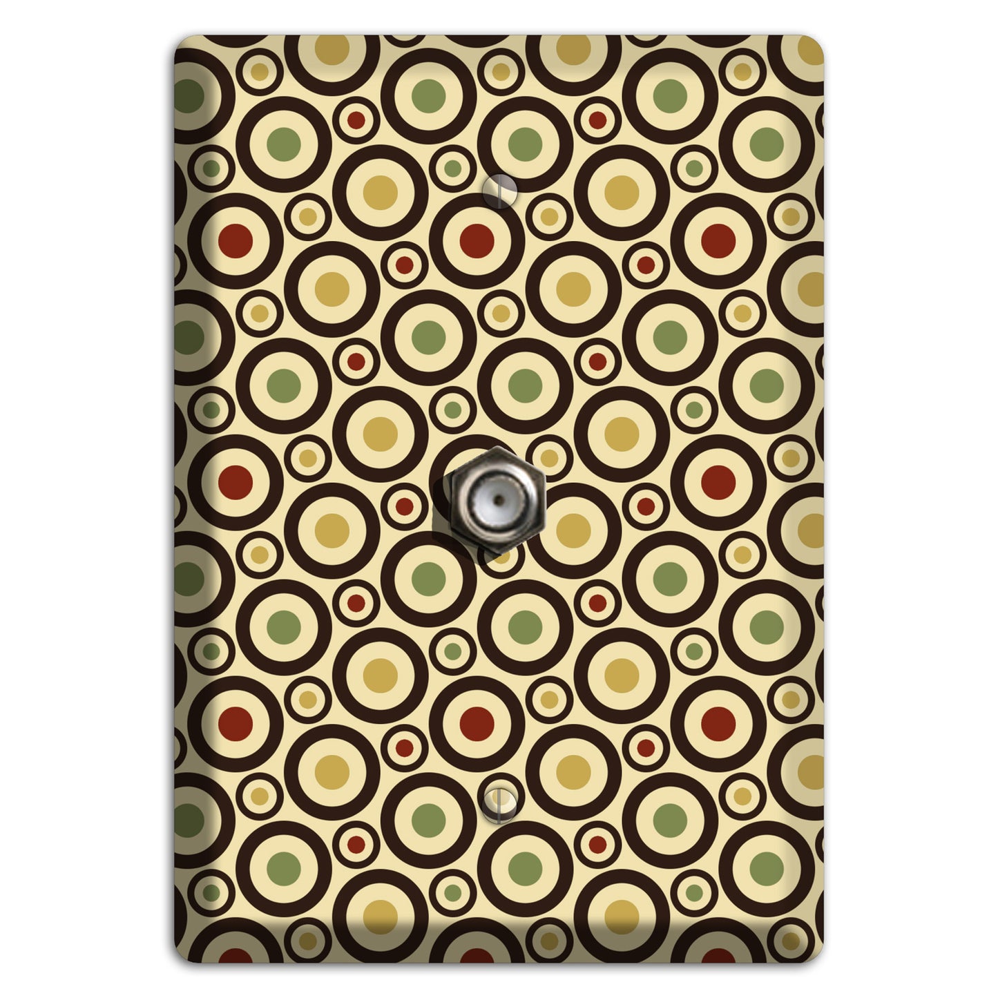 Beige with Olive Mustard Maroon Retro Tiny Bullseye Cable Wallplate