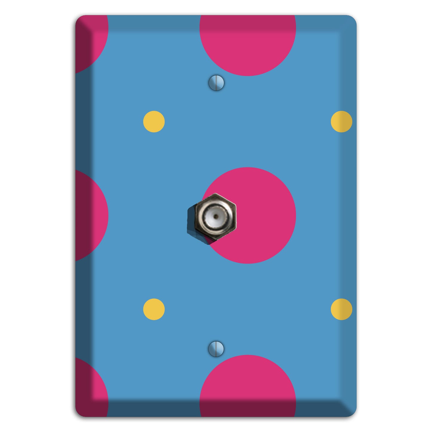 Blue with Pink and Yellow Multi Tiled Medium Dots Cable Wallplate