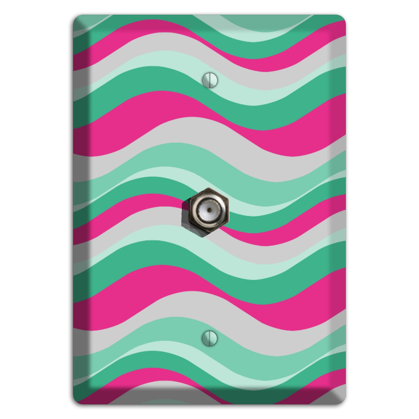 Grey Fuschia and Multi Aqua Retro Waves Cable Wallplate